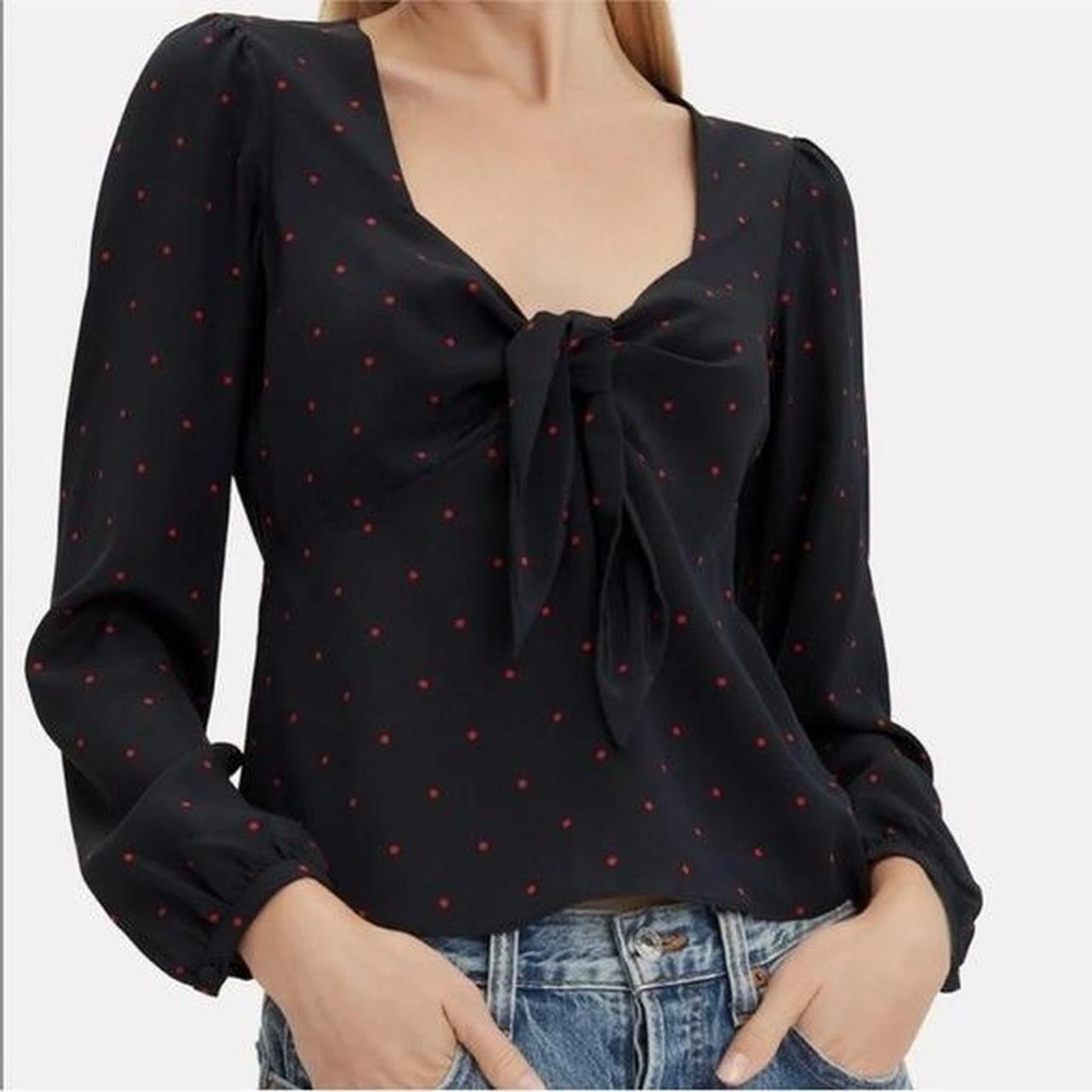 INTERMIX Black Blouse with Red Dots